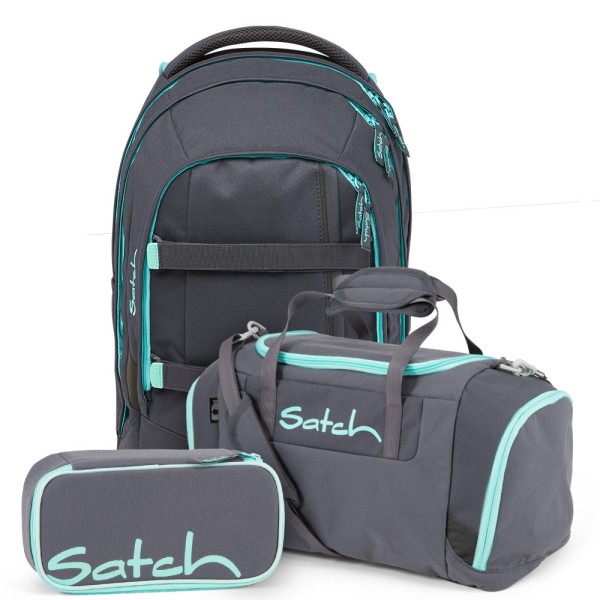 satch - Set aus pack + Schlamperbox + Sporttasche in grau
