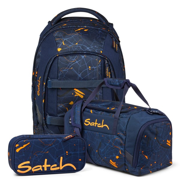 satch - Set aus pack + Schlamperbox + Sporttasche in blau